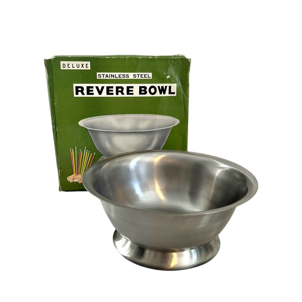 Deluxe Stainless Steel Revere Bowl Vintage In Box MCM Mid Century Modern